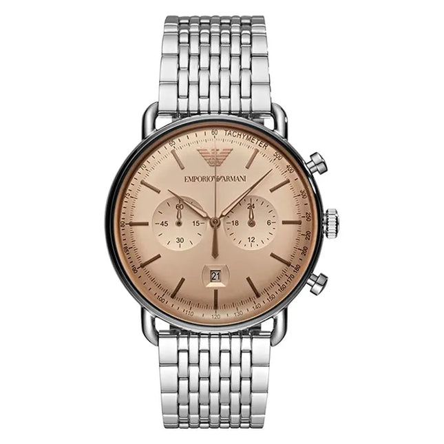 Emporio Armani AR11239 Chronograph Men Beige Dial Stainless Steel Strap