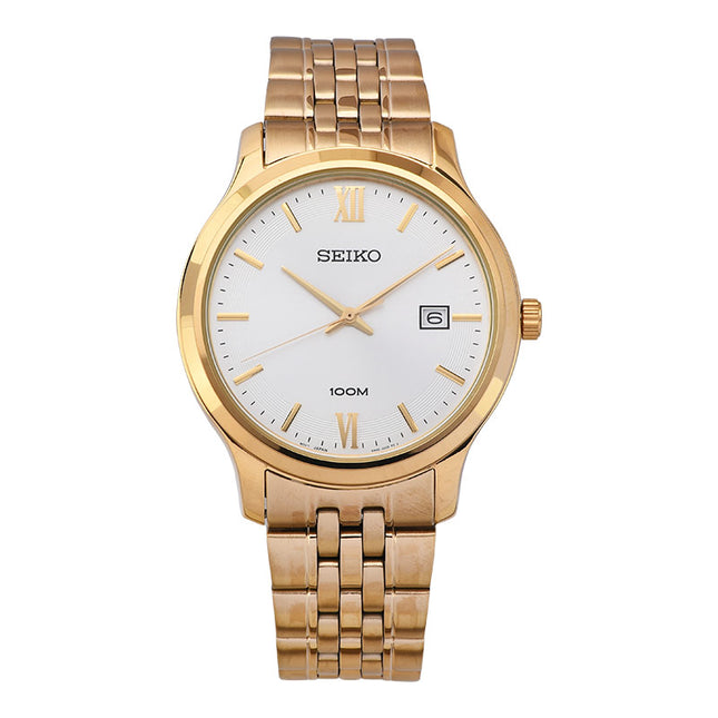 Seiko Classic SUR224P1 Neo White Dial Gold Stainless Steel Strap