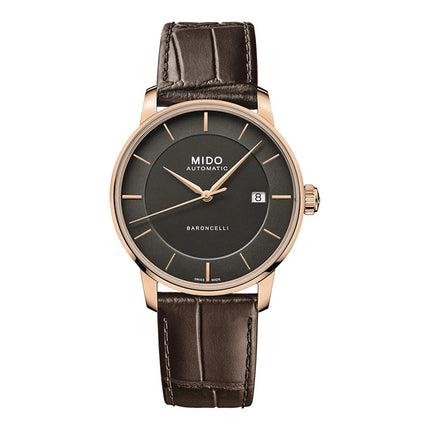 MIDO Baroncelli M037.407.36.061.00 Signature Gent Automatic Anthracite Dial Brown Leather Strap