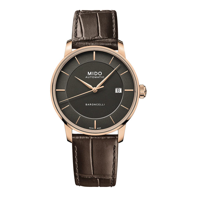 MIDO Baroncelli M037.407.36.061.00 Signature Gent Automatic Anthracite Dial Brown Leather Strap