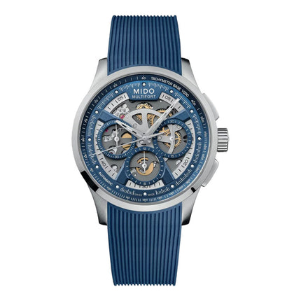 MIDO Multifort M038.662.17.040.00 Skeleton Chronograph Blue Rubber Strap
