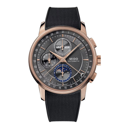 MIDO Baroncelli M027.625.37.061.00 Chronograph Moonphase Anthracite Dial Black Rubber Strap