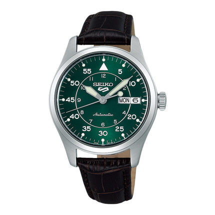 Seiko 5 Sports SRPJ89K1 Flieger Suits Style Kelly Green Flieger Black Leather Strap