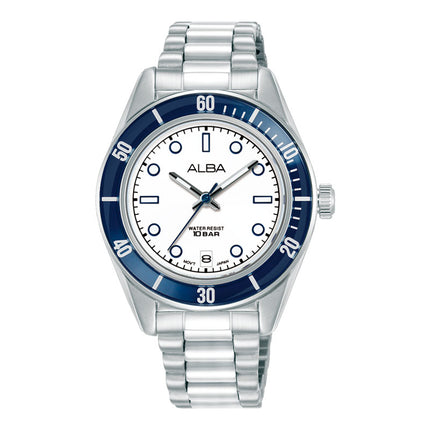 Alba Active AG8Q63X1 Ladies Analog Matte White Dial Stainless Steel Strap