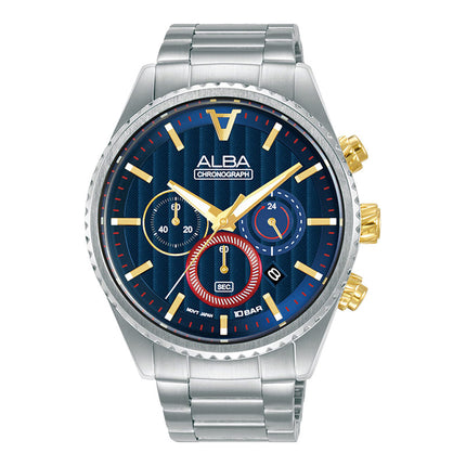 Alba Signa AT3H97X1 Chronograph Men Blue Patterned Dial Stainless Steel Strap