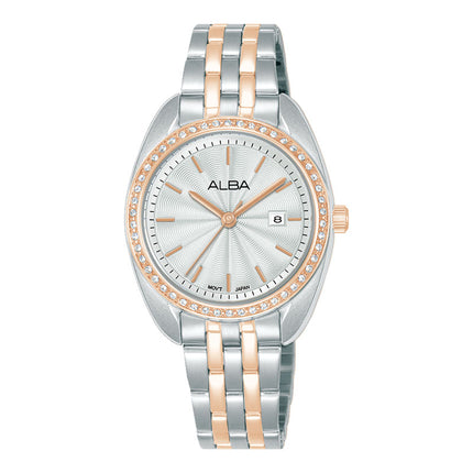 Alba Fashion AH7EU8X1 Ladies Analog Silver Dial Dual Tone Stainless Steel Strap