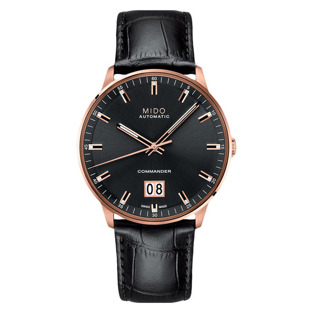 MIDO Commander II M021.626.36.051.00 Big Date Automatic Black Dial Black Leather Strap