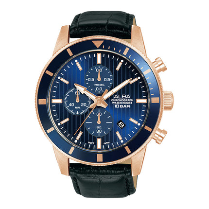 Alba Active AM3960X1 Chronograph Men Blue Patterned Dial Black Leather Strap