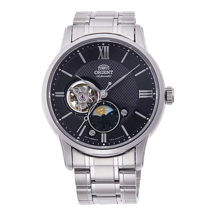 Orient RA-AS0008B Automatic Sun & Moon Black Open Heart Dial Stainless Steel Strap