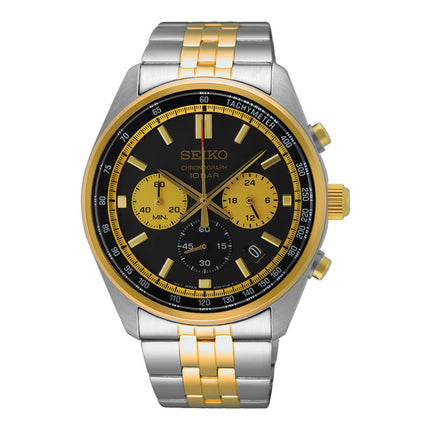 Seiko Chronograph SSB430P1 Men Discover More Quartz Black Dial Dual Tone Stainless Steel Strap