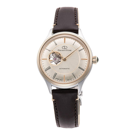 Orient Star RE-ND0010G Open Heart Biege Dial Brown Leather Strap