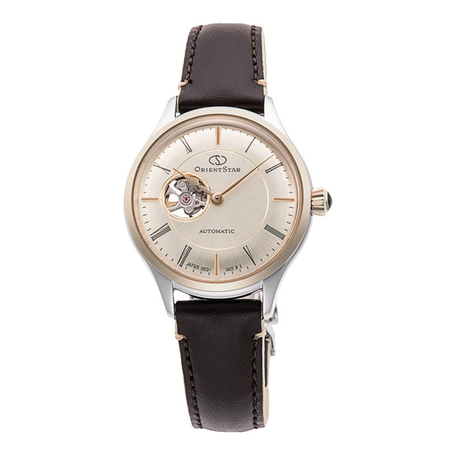 Orient Star RE-ND0010G Open Heart Biege Dial Brown Leather Strap