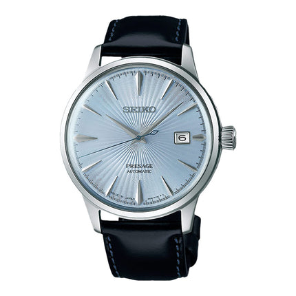 Seiko Presage SRPB43J1 Cocktail Time Skydiving Light Blue Texture Dial Black Leather Strap