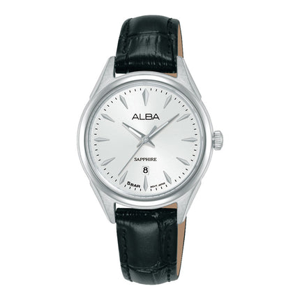 Alba Prestige AH7FC1X1 Ladies Analog Silver Dial Black Leather Strap