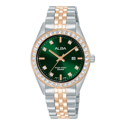 Alba Fashion AH7FD6X1 Ladies Analog Green Dial Dual Tone Stainless Steel Strap