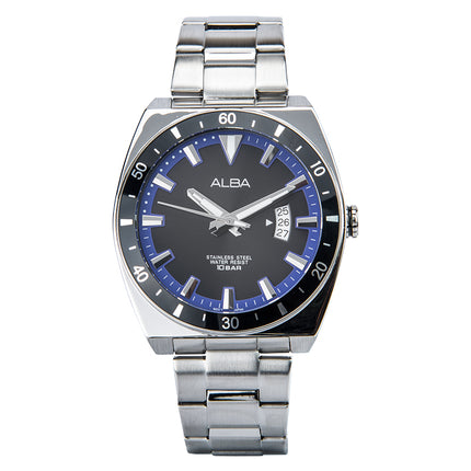 Alba Active AS9D07X1 Men Black Blue Dial Stainless Steel Strap