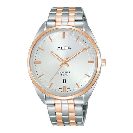 Alba Prestige AS9L08X1 Men Silver White Dial Dual Tone Stainless Steel Strap