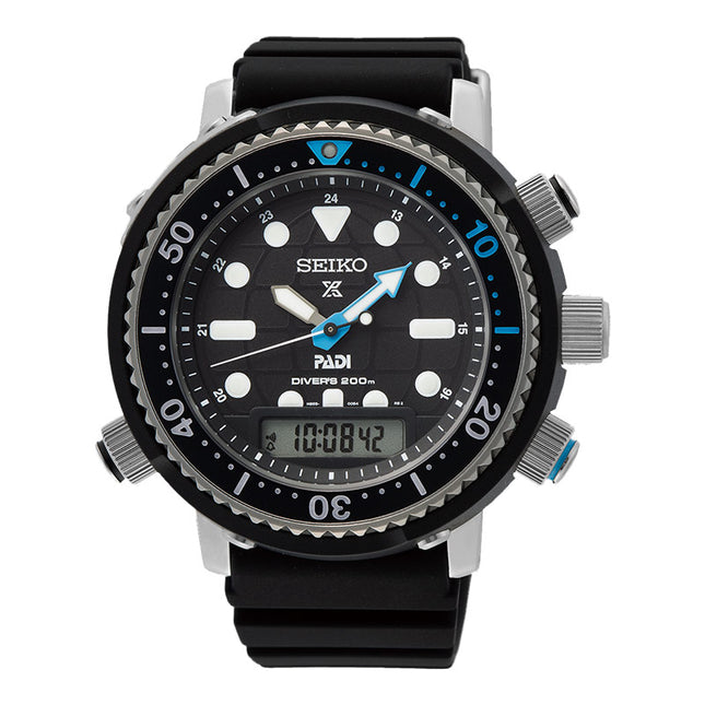 Seiko Prospex SNJ035P1 PADI Arnie Solar Divers 200M Digital Analog Dial Black Silicone Strap
