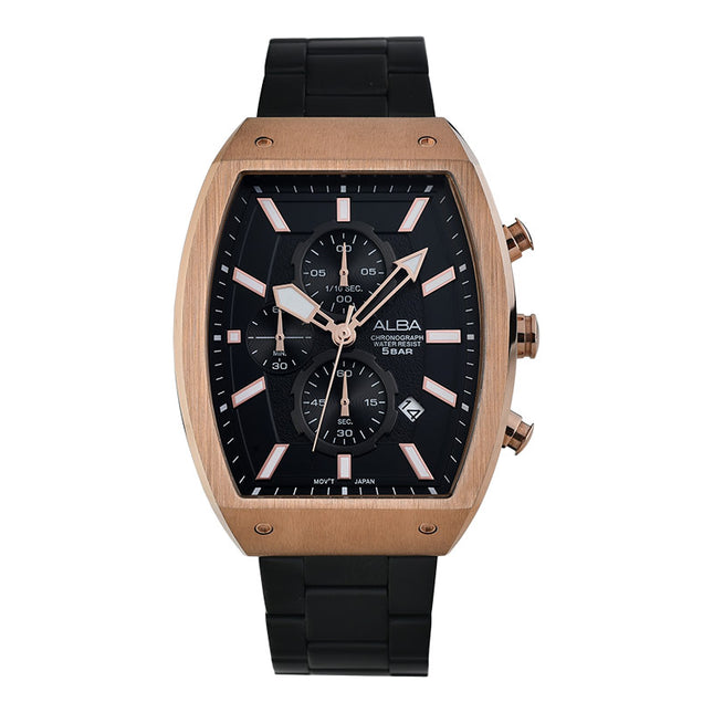 Alba AM3992X1 Men Chronograph Black Dial Black Stainless Steel Strap