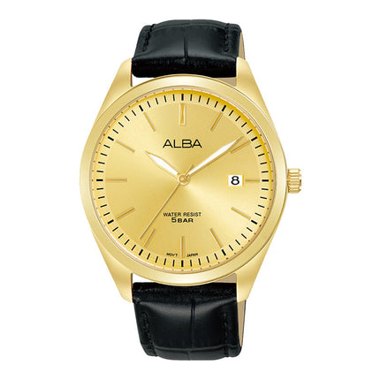 Alba Prestige AS9S22X1 Men Gilt Dial Black Leather Strap