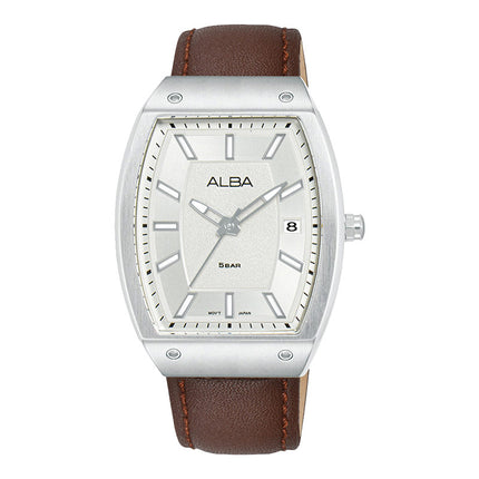 Alba Active AG8N23X1 Men Silver White Patterned Dial Brown Leather Strap