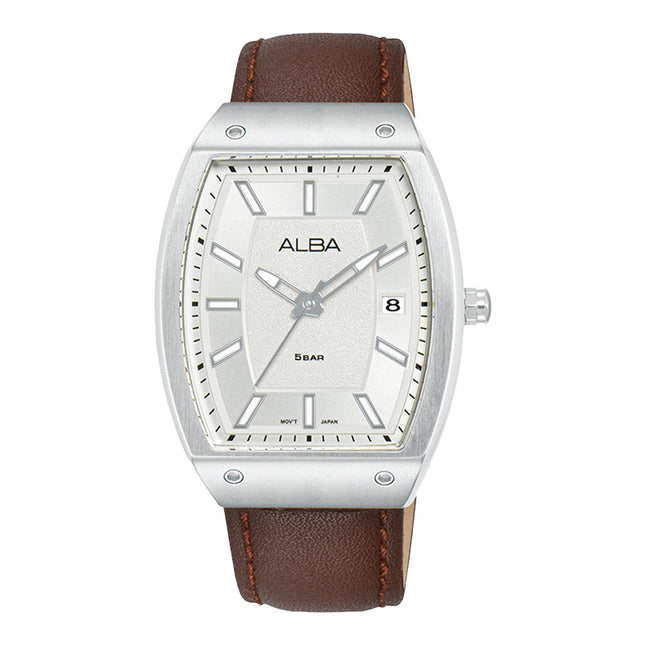 Alba Active AG8N23X1 Men Silver White Patterned Dial Brown Leather Strap