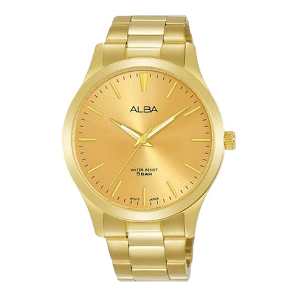 Alba Prestige ARSZ02X1 Men Gold Dial Gold Stainless Steel Strap