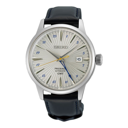 Seiko Presage SSK049J1 Cocktail Time Automatic GMT Silver Bullet Dark Blue Leather Strap