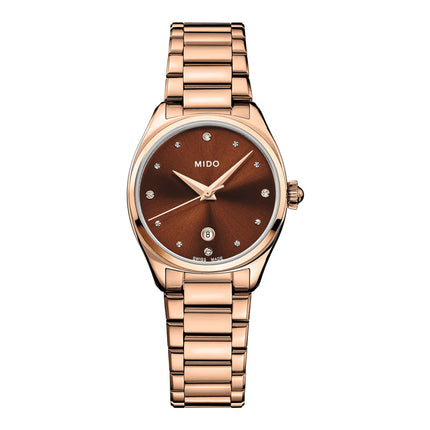 MIDO Belluna M024.110.33.296.00 Royal Lady Brown Dial Rose Gold Stainless Steel Strap