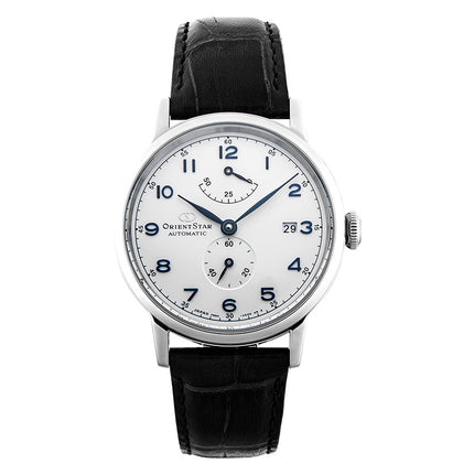 Orient Star Heritage RE-AW0004S Gothic Power Reserve Small Man Silver Dial Black Leather Strap