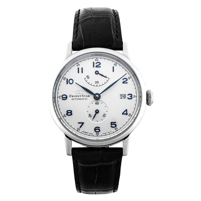 Orient Star Heritage RE-AW0004S Gothic Power Reserve Small Man Silver Dial Black Leather Strap