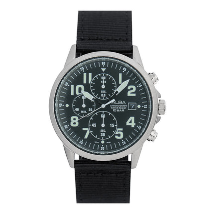 Alba AM3853X1 Chronograph Men Black Dial Black Nylon Strap