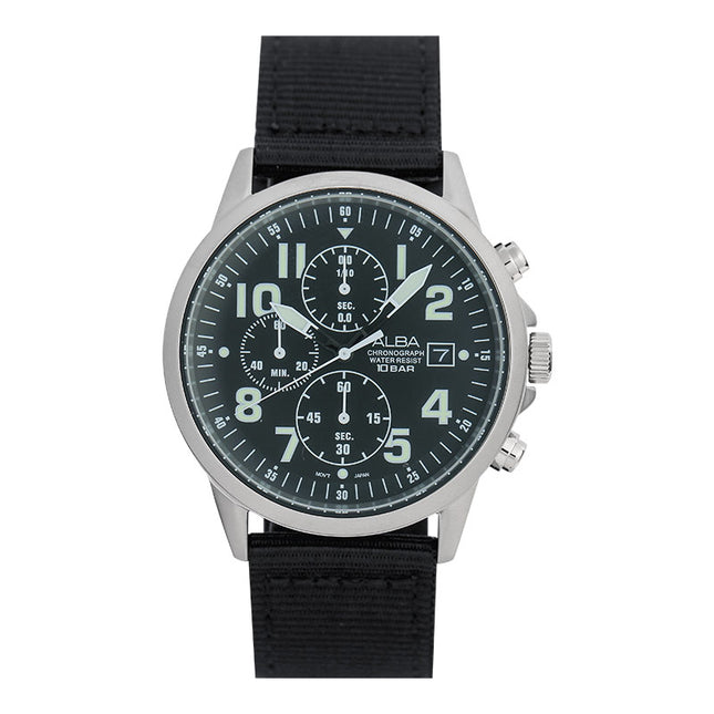 Alba AM3853X1 Chronograph Men Black Dial Black Nylon Strap