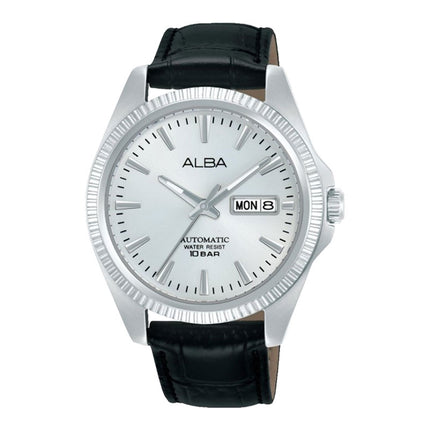 Alba Mechanical AL4813X1 Men Silver Dial Black Leather Strap