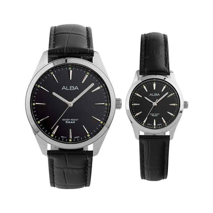 Alba ARX139X1_ARX121X1 Couple Black Dial Black Leather Strap