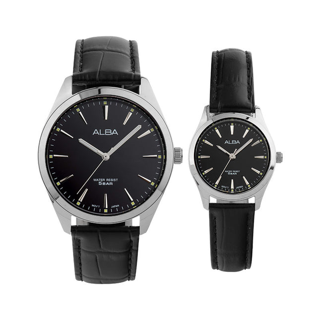 Alba ARX139X1_ARX121X1 Couple Black Dial Black Leather Strap
