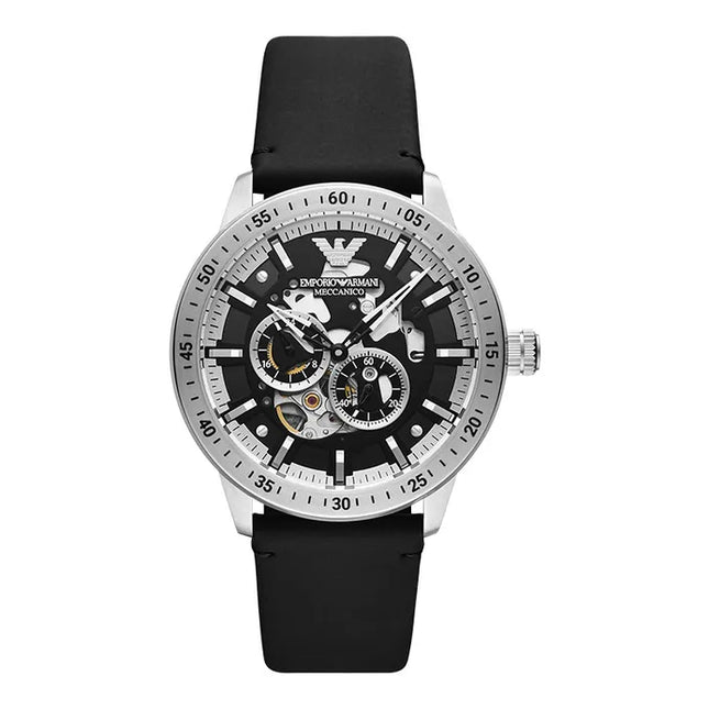 Emporio Armani Automatic AR60051 Skeleton Black Dial Black Leather Strap
