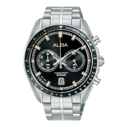 Alba Signa A4B015X1 Chronograph Men Black Dial Stainless Steel Strap