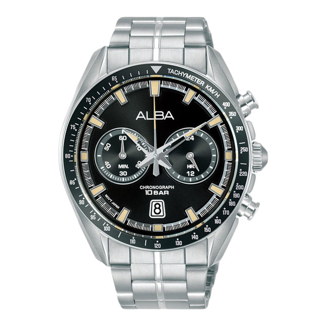 Alba Signa A4B015X1 Chronograph Men Black Dial Stainless Steel Strap