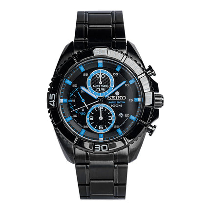 Seiko Chronograph SNDF27P1 Black Dial Gunmetal Stainless Steel Strap