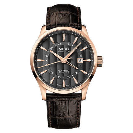 MIDO Multifort M038.429.36.061.00 Dual Time Automatic Anthracite Dial Brown Leather Strap