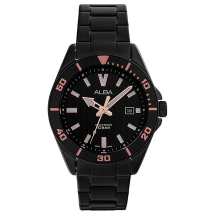 Alba AG8J73X1 Men Black Dial Black Stainless Steel Strap