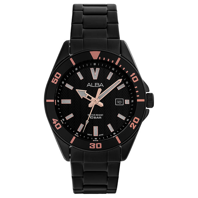 Alba AG8J73X1 Men Black Dial Black Stainless Steel Strap