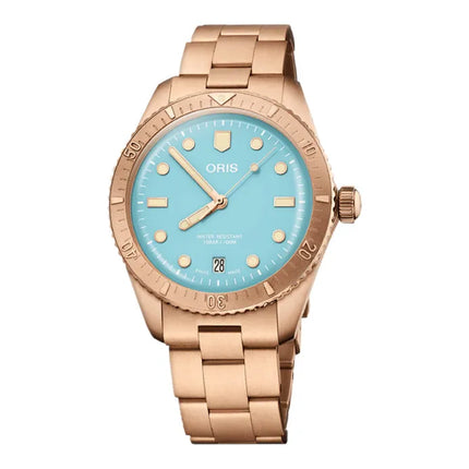 Oris Divers Sixty-Five 01-733-7771-3155-07-8-19-15 Cotton Candy Blue Dial Rose Gold St. Steel Strap