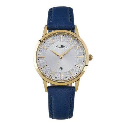 Alba AH7DJ4X1 Ladies Silver Dial Blue Leather Strap