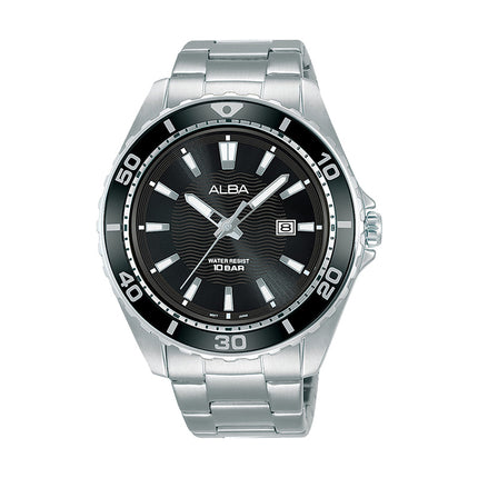 Alba Active AG8L29X1 Men Black Patterned Dial Stainless Steel Strap