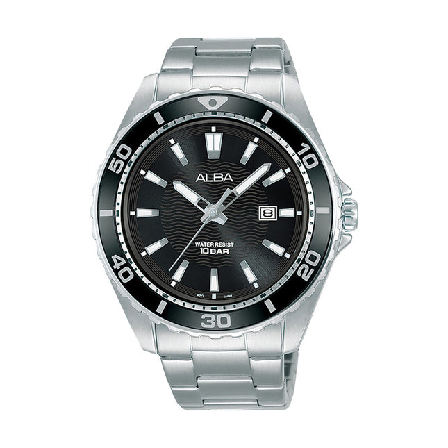 Alba Active AG8L29X1 Men Black Patterned Dial Stainless Steel Strap