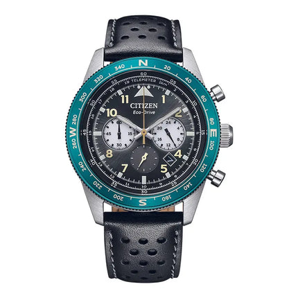 Citizen Eco Drive CA4558-16E Men Future Force Series Chronograph Black Dial Black Leather Strap