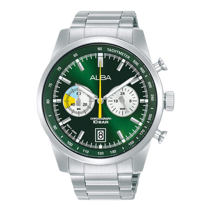 Alba Signa A4B007X1 Chronograph Men Green White Dial Stainless Steel Strap
