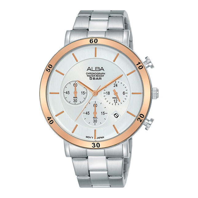 Alba Prestige AT3F63X1 Chronograph Men Silver Dial Stainless Steel Strap